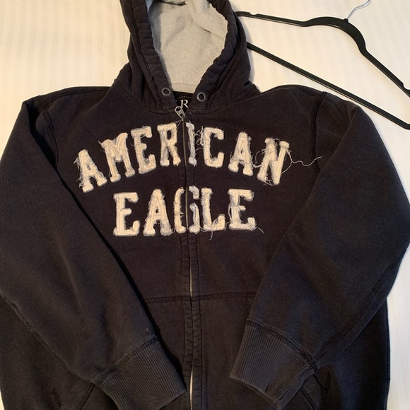 Vintage 90’s American Eagle Black and Gray zipper sweatshirt Hoodie - Picture 4 of 5